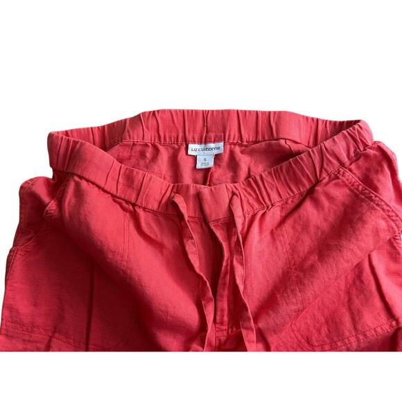 Liz Claiborne Coral Linen Pants Sz Small Straight Leg Drawstring Waist Casual - Picture 3 of 5